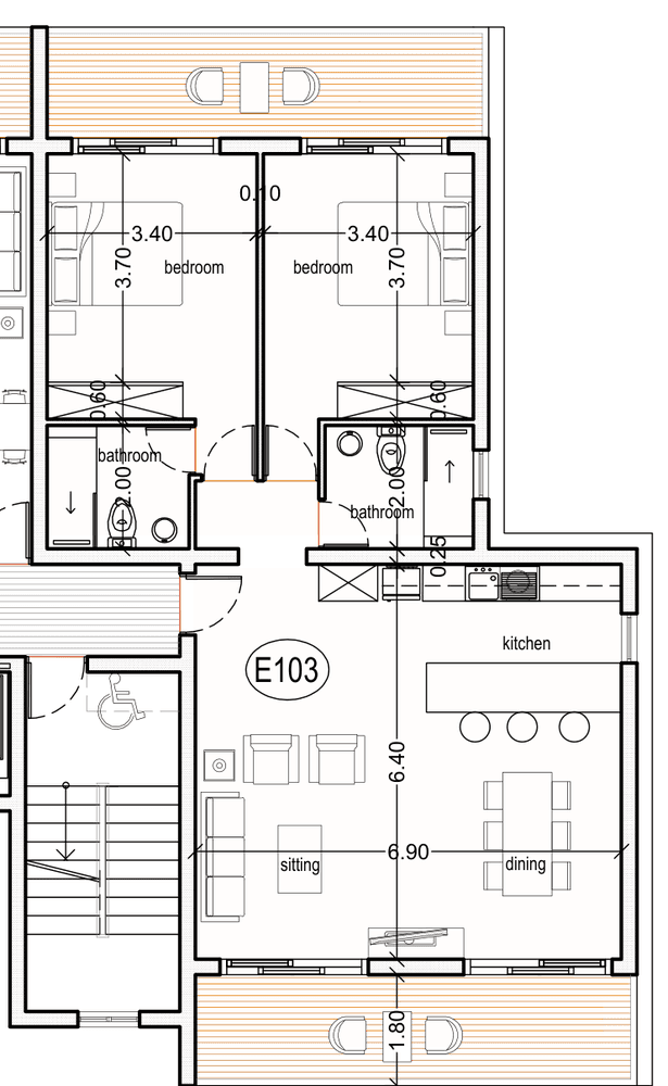 Планировка E103 — 2 спальни